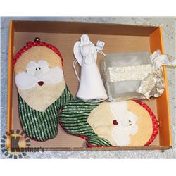 LIGHT UP GLASS GIFT,NEW SANTA OVEN MITTS,ANGEL