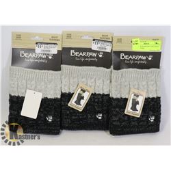 3 PAIRS OF BEARPAWS CABLE KNIT BOOT TOPPERS