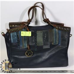 LADIES LEATHER PURSE- NAVY BLUE WITH BROWN ACCENTS