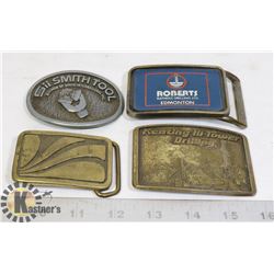 BELT BUCKLES (4) ASSORTED OIL COMPANY LOGOS