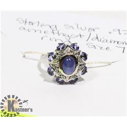 STERLING SILVER .925 AMETHYST/DIAMOND RING SZ 7