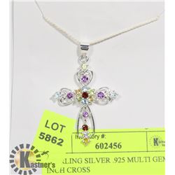 STERLING SILVER .925 MULTI GEM 2 INCH CROSS