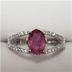 SILVER RUBY CUBIC ZIRCONIA  RING (~SIZE 6)