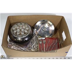 BOX OF MISC ESTATE SILVER PLATE