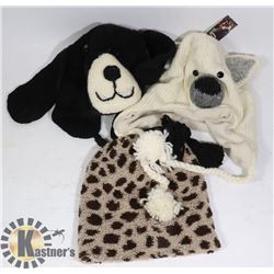LOT OF 3 ANIMAL FACE TOQUES