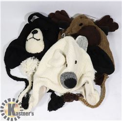 LOT OF 3 ANIMAL FACE TOQUES