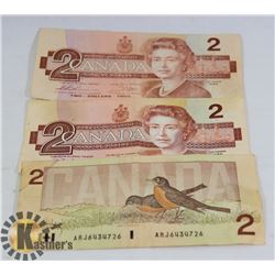 1986 THREE $2 BILL CANADA
