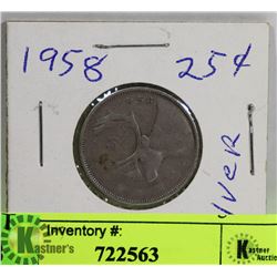 1958  SILVER 25CENT CANADA