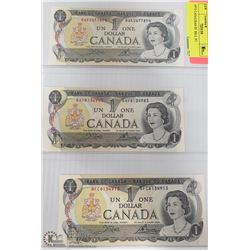 1973 CANADIAN $1 BILL X3