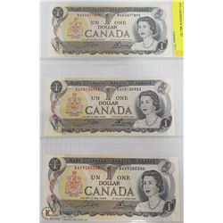 1973 CANADIAN $1 BILL X3