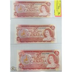 1974 CANADIAN $2 BILL X3