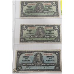 1937 CANADIAN $1 BILL X2 / 1937 CANADIAN $5 BILL