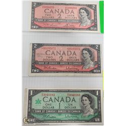 1954 CANADIAN $2 BILL X2 / 1967 CANADIAN $1 BILL