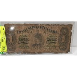 1878 DOMINION OF CANADA $1 BANK NOTE PAYABLE