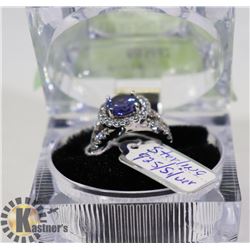 NEW 925 STERLING SILVER RING WITH BLUE CENTER GEM