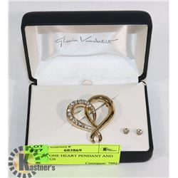 GOLD TONE HEART PENDANT AND EARRINGS