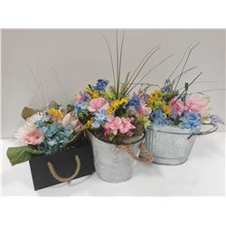 LOT OF 3 DECORATIVE FAUX FLOWERS IN CANS
