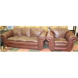 BURGANDY LEATHERETTE SOFA 86"  WITH CHAIR 48"