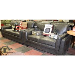 GREY LEATHERETTE SOFA WITH LOVESEAT