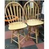 Image 1 : TWO WOODEN SWIVEL BAR CHAIRS