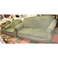 GREEN FABRIC 3 PIECE COUCH SET