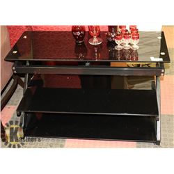 3 TIER METAL AND BLACK GLASS ENTERTAINMENT STAND.