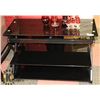 Image 1 : 3 TIER METAL AND BLACK GLASS ENTERTAINMENT STAND.