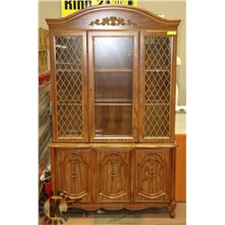 VINTAGE SOLID WOOD HUTCH WITH GLASS SHELF INSERTS
