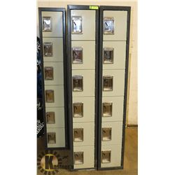 LOT OF FIVE 6 CUBBY BANK LOCKERS 12 X 18 X 72