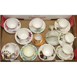 FLAT OF ASSORTED ENGLISH CUPS AND SAUCERS