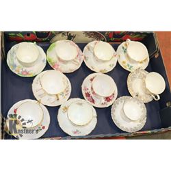 FLAT OF ASSORTED CUPS AND SAUCERS