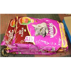 FOUR 9.1KG BAGS OF WHISKAS BEEF FLAVOUR CAT FOOD
