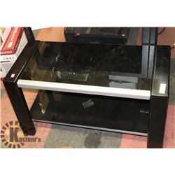 BLACK GLASS TV STAND, 37 X 17 X 18
