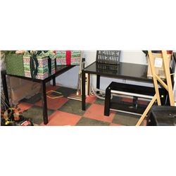 LOT OF 2 BLACK METAL GLASS TOP KITCHEN TABLES
