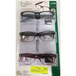 LDS DESIGN OPTICS F. GRANT READING GLASSES +2.00