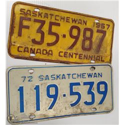 PAIR OF SASKATCHEWAN LICENSE PLATES 1967 & 1972