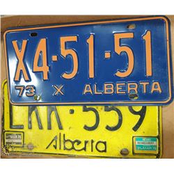 VINTAGE PAIR OF ALBERTA LICENSE PLATES 1973 & 1977