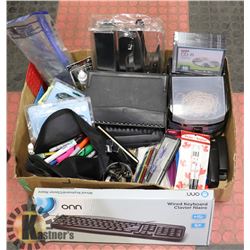 FLAT OF OFFICE SUPPLIES, NEW KEYBOARD, STAPLERS