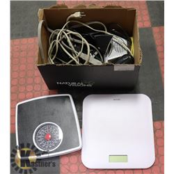 BOX WITH WEIGH SCALES, CORDS AND MORE