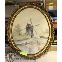 PRINT OF WINDMILL IN OVAL FRAME