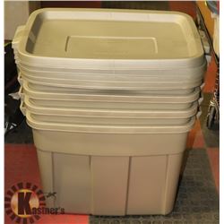 SET OF 4 BEIGE RUBBERMAID STORAGE BINS