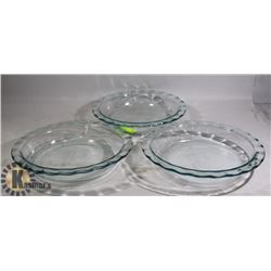 LOT OF 3 LARGE PYREX PIE PLATES WITH FANCY EDGE
