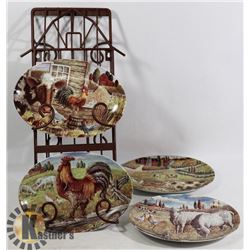 RACK 4 COUNTRY SCENE OVAL PLATES - MINT