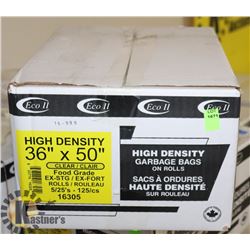 CASE OF HIGH DENSITY GARBAGE BAGS ON ROLLS, 36X50