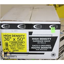 CASE OF HIGH DENSITY GARBAGE BAGS ON ROLLS, 36X50