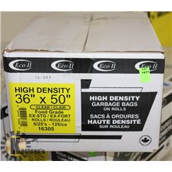 CASE OF HIGH DENSITY GARBAGE BAGS ON ROLLS, 36X50
