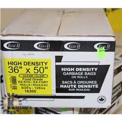 CASE OF HIGH DENSITY GARBAGE BAGS ON ROLLS, 36X50