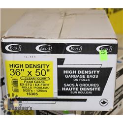 CASE OF HIGH DENSITY GARBAGE BAGS ON ROLLS, 36X50