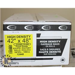 CASE OF 100 42" X 48" CLEAR GARBAGE BAGS