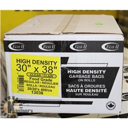 CASE OF 400 NEW 30X38 CLEAR GARBAGE BAGS